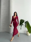 ÖNÜ ÇİFT TOKALI UZUN ELBISE - 6