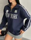 YARIM FERMUARLI NEWYORK YAZILI SWEAT - 6
