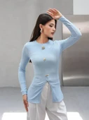 Gold Düğmeli Yırtmaçlı Bluz Pembe - 6