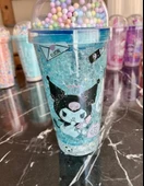 HEDİYELİK IŞIKLI BARDAK MATARA PİPETLİ ÇİFT KATMANLI MAVİ RENK - 3