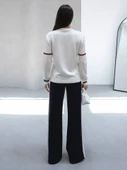 Kadın Çizgili Pamuklu Sweat Pantolon Rahat Takım - 7