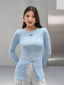 Gold Düğmeli Yırtmaçlı Bluz Pembe - 4