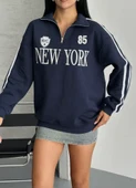 YARIM FERMUARLI NEWYORK YAZILI SWEAT - 1