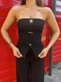 Ottoman Kumaş Düğme Detaylı Büstiyer Crop - 1