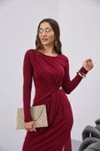 BELİ BÜZGÜLĞ TOKALI ELBİSE - 6