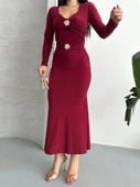 ÖNÜ ÇİFT TOKALI UZUN ELBISE - 4