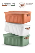 Mithra Life 3 lü 3 Renkli 10 lt Çok Amaçlı Kapaklı Organizer Saklama Kabı Kutu MIT1265 thumbnail 2