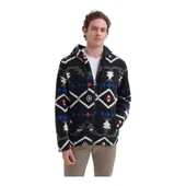 Vintage Desenli Kürklü Regular Fit Kapüşonlu Sweat Hırka - 1