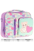 KAUKKO Kız Turkuaz Mor Ayıcık Isı Yalıtımlı Üç Bölmeli (Matara Cepli) Okul Beslenme Çantası L7239 - 3