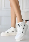 Estim Beyaz Cilt Siyah Detaylı Bağcıklı Spor Ayakkabı thumbnail 6