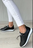 Monya Siyah Cilt Bağcıklı Spor Ayakkabı thumbnail 3