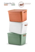 Mithra Life 3 lü 3 Renkli 15 lt Çok Amaçlı Kapaklı Organizer Saklama Kabı Kutu MIT1266 thumbnail 2