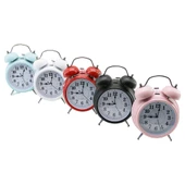 BÜYÜK KLASİK MODEL MASA ÇALAR SAAT PİLLİ - LEDLİ IŞIKLI YUVARLAK - RENKLİ METAL KASA ÇAP:15CM (5250) - 1