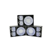 MAVİ - BEYAZ 4PCS=2-TAKIM  PORSELEN KAHVE FİNCANI  ÇİÇEK - ÇİZGİ - NOKTA MİX DESEN (5250) - 1