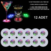 Renkli LED Işıklı Bardak Altlığı - Dekoratif (12 Adet, Pilli) (5250) - 1