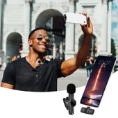 Type C Uyumlu İphone Dönüştürücülü Kablosuz Yaka Mikrofonu Android ve İphone Uyumlu Mini Mikrofon (5250) - 1