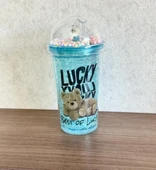 HEDİYELİK IŞIKLI BARDAK MATARA PİPETLİ ÇİFT KATMANLI MAVİ RENK - 3