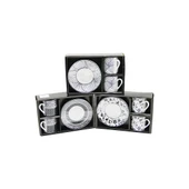 SİYAH - BEYAZ 4PCS=2-TAKIM  PORSELEN KAHVE FİNCANI  ÇİÇEK - ÇİZGİ - NOKTA MİX DESEN (5250) - 1