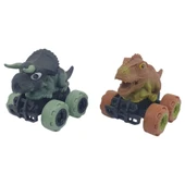 Sürtmeli Dinazor Arabalar 2'li - 12 cm - Triceratops & Stegosaurus - 1