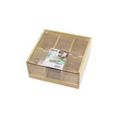 AHŞAP BAMBU 6 BÖLMELİ POŞET ÇAY KUTUSU MİKA PLASTİK KAPAK 21X20X10CM (5250) - 1