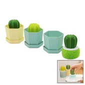 KAKTÜS MODEL SAPLI SERT - RENKLİ PLASTİK TEL BULAŞIK FIRÇASI RENKLİ PLASTİK TABAKLI HAZNE (5250) - 1