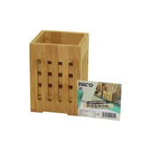 BÜYÜK - PENCERELİ  KARE=10X10CM  AHŞAP BAMBU KAŞIKLIK ORGANİZER (5250) - 1