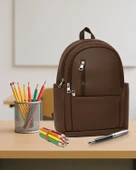 Yuga Suni Deri Dört Gözlü Sırt Çantası Kahverengi thumbnail 7