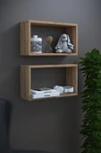 DF05103AC İkili Dekoratif Raf Kitaplık Duvar Rafı 60x28x15 - 1