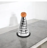 Ahşap Saplı Paslanmaz Çelik Çok Fonksiyonlu Silikon Tabanlı Konik Rende - 20 CM - 1