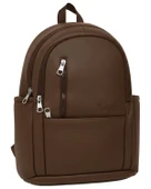 Yuga Suni Deri Dört Gözlü Sırt Çantası Kahverengi thumbnail 1