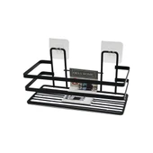 YAPIŞKANLI ASKILI ÇOK AMAÇLI SİYAH KARE BANYO RAF (5250) - 1