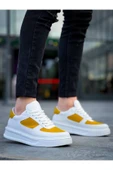Arda Erkek AyakkabıKB-X8 Kuback Beyaz Cilt Sarı Süet Detaylı Beyaz Yüksek Taban Günlük Spor Ayakkabı thumbnail 3