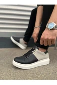 Joy Ayakkabı JY151 Boost Bağcıklı Cilt Süet Erkek Günlük Sneaker Ayakkabı CSBT - Siyah/Gri thumbnail 3
