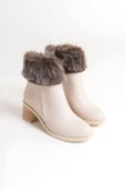Joy Ayakkabı JULIA Fermuarlı Ortopedik Taban Tüylü Topuklu Kadın Bot CKT - Krem thumbnail 4