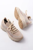 İnfon Ayakkabı Marketi Bej Bağcıklı Fileli Günlük Spor  Yürüyüş  Ayakkabı thumbnail 4