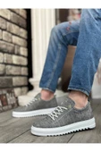 Lisinya BA0152 Bağcıklı Yüksek Taban Gri Kırçıllı Keten Erkek Ayakkabı thumbnail 2