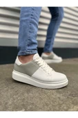 Joy Ayakkabı JY151 Boost Bağcıklı Cilt Süet Erkek Günlük Sneaker Ayakkabı CSBT - Beyaz/Gri thumbnail 1