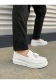 Joy Ayakkabı JY154 Blaze Bağcıksız Püsküllü Cilt Erkek Günlük Spor Klasik Ayakkabı CBT - Beyaz thumbnail 1
