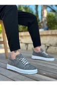Lisinya BA0152 Bağcıklı Yüksek Taban Gri Kırçıllı Keten Erkek Ayakkabı thumbnail 4