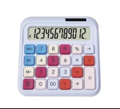 12 Haneli Güneş Enerjili Hesap Makinesi Açılı Geniş Ekran, Çift Güç Kaynağı Solar BÜYÜK BOY LİLA - 2