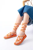 İnfon Ayakkabı Marketi Sandalet1001-1001 Orange Bilekten Bağcıklı Kadın Sandalet thumbnail 2