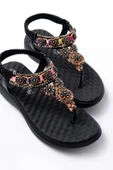İnfon Ayakkabı Marketi SandaletDM-609 Siyah Taşlı Arka Lastikli Parmak Arası Kadın Sandalet thumbnail 4