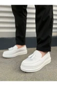 Joy Ayakkabı JY154 Blaze Bağcıksız Püsküllü Cilt Erkek Günlük Spor Klasik Ayakkabı CBT - Beyaz thumbnail 2