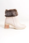 Joy Ayakkabı JULIA Fermuarlı Ortopedik Taban Tüylü Topuklu Kadın Bot CKT - Krem thumbnail 6