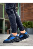 Arda Erkek AyakkabıKB-X8 Kuback Siyah Cilt Mavi Süet Detaylı Siyah Yüksek Taban Günlük Spor Ayakkabı thumbnail 2