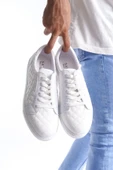 FASHIONLINE SLW166 Prestige Bağcıklı Cilt Kapitone Desenli Erkek Günlük Sneaker Ayakkabı BT - Beyaz thumbnail 4