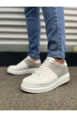 Joy Ayakkabı JY151 Boost Bağcıklı Cilt Süet Erkek Günlük Sneaker Ayakkabı CSBT - Beyaz/Gri thumbnail 2