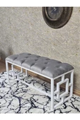 Beyaz Boyalı İçi Kareli Diktörtgen 100 cm x 40 cm Oturak Puf - Bench - Makyaj Oturağı - Oturak Gri Renk 100 x 40 Boyut/Ebat thumbnail 4