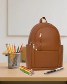 Yuga Suni Deri Dört Gözlü Sırt Çantası Taba - 7