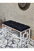 Beyaz Boyalı İçi Kareli Diktörtgen 100 cm x 40 cm Oturak Puf - Bench - Makyaj Oturağı - Oturak Siyah Renk 100 x 40 Boyut/Ebat thumbnail 4